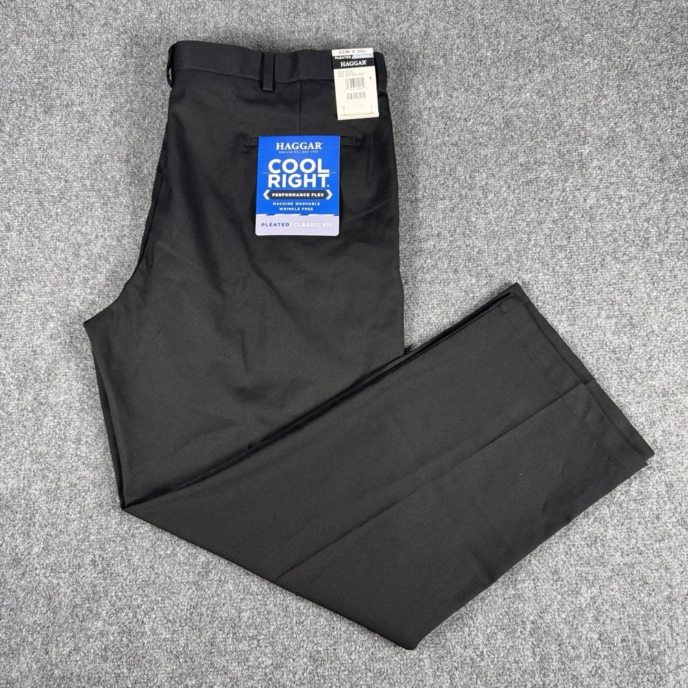 Haggar Mens Cool Right Performance Flex Pants Charcoal Classic Fit 42x30 New